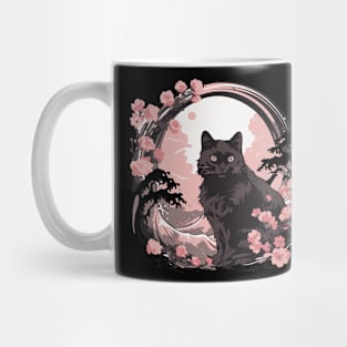 Black cat kanagawa wave Mug